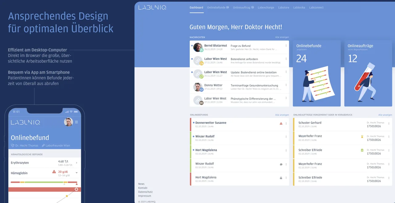Access orders and laboratory results at a glance – via desktop or mobile, with a clear and intuitive interface.