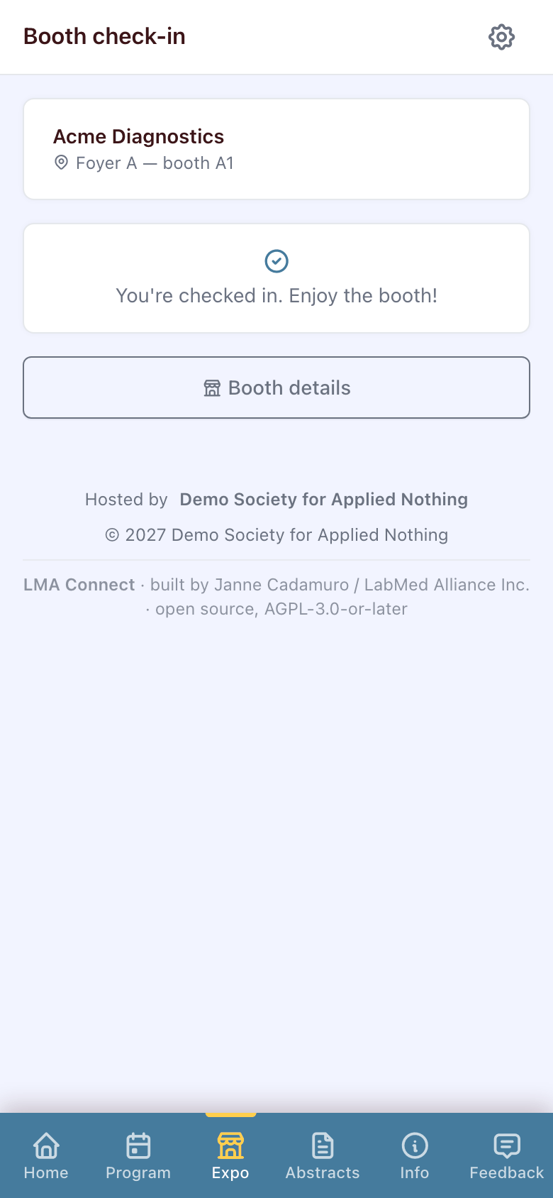 Booth check-in with quiz