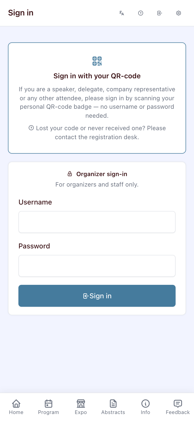 The sign-in screen