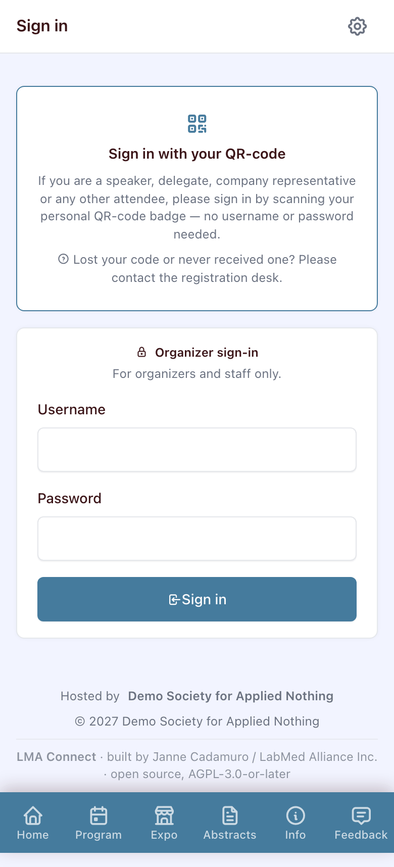 The sign-in screen
