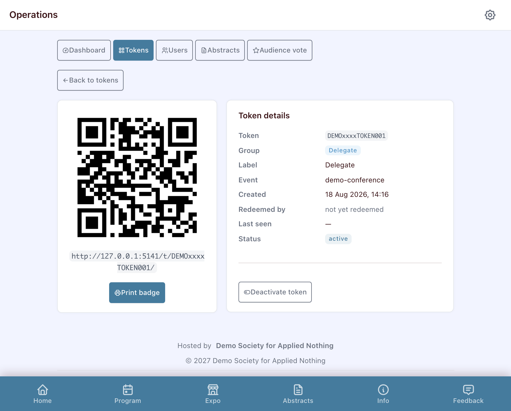 Single token with QR code