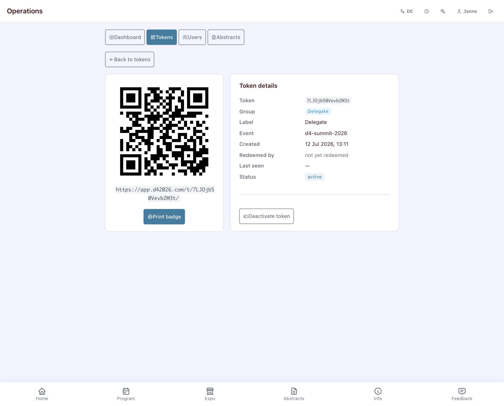 Single token with QR code
