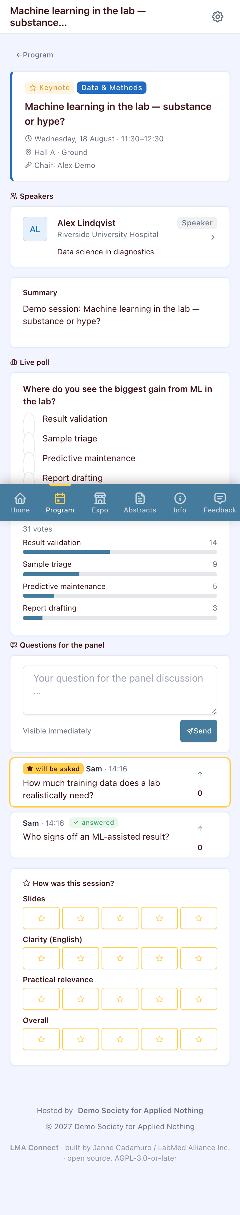 A session page with poll and Q&A