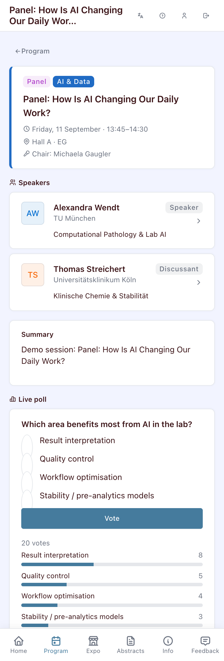 A session page with poll and Q&A